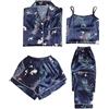 Generic Set di indumenti da notte sexy in raso da donna Set da in costume da casa in 4 pezzi Lingerie da notte svestita abito donna lungo (Blue, XL)