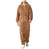 KBOPLEMQ Tuta da uomo in pile Teddy, tuta intera overall tuta soffice pigiama invernale caldo peluche accogliente overall tuta da casa lunga overall per dormire morbido pigiama pigiama con cappuccio, O caffè