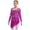 Lejafay Abito da Pattinaggio Artistico per Bambine Maniche Lunghe in Maglia con Paillettes Lucenti Body per Ginnastica Ritmica con Gonna Asimmetrica Costume da Rosa Acceso 13-14 Anni