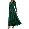 Generisch Abito in velluto da donna, a maniche lunghe, lunghezza al ginocchio, abito avvolgente, per cocktail, feste, matrimoni, feste, autunno, inverno, lungo, linea A-Line, O verde scuro, S