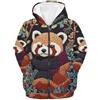 QWEFVB Calda felpa con cappuccio con cerniera e stampa animalier, per ragazze, vestibilità ampia, casual, per tutti i giorni, con cappuccio e tasca a marsupio, Panda rosso della foresta carino, L