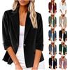 WOXIHUAN Blazer Velluto a Coste Donna Giacca 3/4 Maniche Cappotto un Pulsante Cardigan Fronte Aperto Giacche Collare di Ribaltamento Giacca Slim Fit Parka Taglie Grandi Outwear Formale Maglia