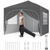 COSTWAY Gazebo Piehevole da Esterno 3 x 3 m, Gazebo Regolabile in Altezza con Pareti Rimovibili, Borsa con Ruote, Picchetti, Ancoraggi, Corde Vento e Sacchi di Sabbia, Tendone per Giardino (Grigio)