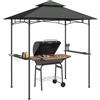 Outsunny Gazebo BBQ LED 240x150x258 cm Idrorepellente Ignifugo Tetto Doppio Strato Rastrelliere Laterali Protezione UV Grigio
