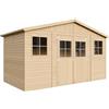 TIMBELA Casa da giardino in legno naturale CON PAVIMENTO IMPREGNATO A246x418x220 cm/8 m²- Magazzino esterno con finestre - Capanno da giardino - Bici, Deposito attrezzi e rimessa TIMBELA M332+M332G