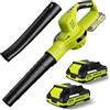 Kouamor Soffiatore di foglie senza fili 21 V, con batteria da 4,0 Ah e caricabatterie, 3000 W, 2 modalità di velocità per la manutenzione del prato, soffiaggio della neve e rimozione della polvere (verde)