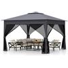COSTWAY Gazebo Pieghevole 3,4 x 3,4 m con Zanzariera, Gazebo da Giardino con Tende Laterali, Tenda da Giardino Antivento Facile da Montare Resistente 210D con Borsa di Trasporto (Grigio)
