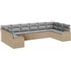 vidaXL Set di divani con Cuscino 10 PCS Beige Polyrattan, Divano Moderno per Esterni, Set Lounge modulare in Rattan, Resistente ai Raggi UV, per Relax in Giardino