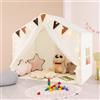 HOMASIS Tenda per Bambini Indoor, Casa da Gioco con Tappetino, Luci e Bandiere, Tenda da Gioco in Cotone, Tenda per Principesse per Ragazze e Ragazzi dai 3+ Anni per Camera dei Bambini (Beige)