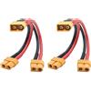 Riertostng Cavo corto XT60 parallelo per batteria, 14 AWG, 1 maschio a 2 femmina, cavo adattatore splitter a Y, 10 cm, per quadricotteri radiocomandati (2 pezzi)