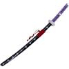 AMONT Katana S5017 di Trafalgar Law di One Piece, replica non ufficiale, lama in acciaio nero da 102 cm, impugnatura con avvolgimento marrone chiaro e tsuba rivestita in velluto, con supporto. Rif. S5017