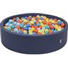 KiddyMoon Piscina di Palline 120X30cm/300 Palline Colorate Grande Tondo per Bambini, Fabbricato in EU, Blu Scuro:Verde Ch/Arancione/Turchese/Blu/Azzurro/Giallo