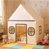 RELAX4LIFE Tenda da Gioco per Bambini, a Forma di Casetta, Capanna per Bambini Pieghevole, con Luci Brillanti, 4 Finestre Ventilate, Morbido Materassino in Cotone, per Esterno e Interno (BEIGE)