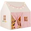 RELAX4LIFE Tenda da Gioco per Bambini con 10 Luci Stellari Luminose, 2 Finestre e Tappetino Imbottito, Ideale per Bambini 3-8 Anni, 125x100x127 cm (ROSA)