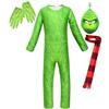 PENGSHAO Kid Grinch Costume con Maschera Guanti Tuta Cosplay Natale Natale Festivo Fancy Dress Costume Outfit Verde Mostro Grinch Costume per Ragazze Ragazzi,B,150CM