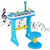 COSTWAY Tastiera Giocattolo a 31 Tasti, Pianoforte Digitale per Bambini, con Microfono Sgabello Luci, Funzioni di Record e Playback, Pianola Bambini con 22 Battiti/8 Toni/7 Ritmi, per 3+ Anni (Blu)