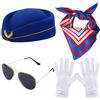 Generico Costume Da Assistente Di Volo, 5 Pezzi Set Di Accessori Per Costume Da Hostess Di Volo, Kit Per Travestimento Da Hostess Con Cappello Da Hostess, Sciarpa, Occhiali Da Sole, Guanti, Costume Cosplay