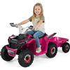 COSTWAY Quad Elettrico per Bambini, ATV elettrico con Rimorchio Posteriore, Macchina Giocattolo a Motore con Ruote Resistenti, 2-3 km/h, Veicolo per Bambini 3 Anni+ (Rosa)