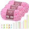 Benlay 3 fili di ciniglia da 100 g (3 x 80 m) filato di velluto per maglieria e uncinetto con aghi a grande orecchio,morbido filato di ciniglia per vestiti,coperte,borse,maglioni,progetti fai da te
