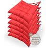 casaviva - Cuscini Coprisedie 100% Cotone Stampato Effetto Lino - Cuscini Sedie Cucina Set da 6 Pezzi ROSSO - Cuscini per Sedie Antidecubito 9 Impunture Con Lacci