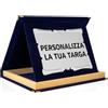 ATS Incisione Targhe & Timbri Targa Personalizzata con Astuccio in Velluto - Regalo per Premi, Laurea, Matrimonio - Made in Italy (Blu con bordino in legno - Targa Pergamena Argento (28×23 cm))