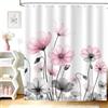 hometrixx Tenda Doccia Boho Primavera 180 x 180 cm Acquerello Fiori Margherita Rosa Grigio Elegante Poliestere Impermeabile Tenda Vasca da Bagno con 12 Ganci Lavabile in Lavatrice per Casa Hotel