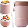 Aoreun Tazza per cereali, 800 ml 2 scomparti Bicchiere per cereali to go con cucchiaio e coperchio, Tazza per yogurt a prova di perdite per muesli, yogurt, porridge, pappe, avena notturna, zuppe