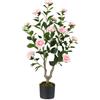 GIANTEX Albero di Camelia Artificiale da 90 cm, Pianta Finta con 16 Fiori di Camelia Rosa in Tessuto, Tronco in Legno Massiccio, Pianta Decorativa in Vaso per Ristorante, Ufficio (Rosa)