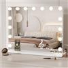 Dripex Specchio da Trucco con Luci con Bluetooth, 58x45cm Hollywood da Tavolo con Lampadine a 15 Led Tre Colori di Luce e Funzione di Luminosità Regolabile con Controllo Tattile, Bianco