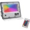 MAKA change your life quality MAKA Faro LED RGB da Esterno con Telecomando 220V 15 Colori Regolazione Luminosità e 4 Modalità di Luce [Flash, Strobo, Dissolvenza, Sfumatura] Impermeabile IP65 IK10 Alluminio Pressofuso, Grigio (50)