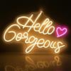 Arrinew Scritte Neon, Insegne Luminose con Scritta LED Hello Gorgeous per la Decorazione della Parete della Camera da Letto, Fondali, Matrimonio, Partito, Circa 41,6 x 30 cm