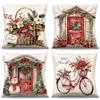 ZJILIXIA 4 Pezzi Federe Cuscini Natalizi 40x40cm,Cuscini Natalizi per Divano,Nuscino Natalizie Decorazioni,Federa per Cuscino in Lino,Copricuscino Natalizio Federe Di Natale per Cuscino Letto Divano (D)