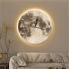 ANANDA AAVEDA Orologio da parete a forma di luna, silenzioso e luminoso, orologio da parete a LED da 12 pollici, senza ticchettio, motivo luna rotonda, decorazione soggiorno, decorazione per bagno, camera da