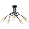 iDEGU 5 Luci Lampadario Retrò Lampada da Soffitto Industriale Paralume in Metallo Legno E27 Lampada a Sospensione Moderna Plafoniera per Soggiorno, Sala da Pranzo (senza lampadine) (Nero + Legno)