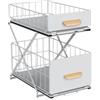 HUOLE Organizer Sottolavello Portaoggetti con Cestelli Scorrevoli Estraibili, Per l'interno di Pensili,Armadi,Scaffali,Piani lavoro,Scrivanie.Per Casa,Ufficio,Bagno,Cucina,Camere,40*26*43 cm-bianco-1 pz