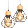 TOKIUS Lampada a Sospensione E27 Industriale Plafoniera Retro in Metallo e Legno Ø160mm Lampada da soffitto design per Cucina Salotto