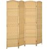 HOMCOM Paravento interno in legno, 4 pannelli, 180 x 180 cm, divisorio pieghevole, per soggiorno, camera da letto, casa, legno naturale