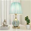 Mengjay Lampada da tavolo in ceramica vintage, Base Sferica,lampada da comodino per soggiorno, camera da letto in tessuto, Luce da lettura, Luce da scrivania, E27 Luce notturna (Blu)