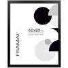 FRAMAI® Cornice portafoto 40x50 Nero MDF, con telaio ecologico e plexiglass anti-rottura, gancio e supporto