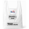 Generic GM 700 Buste Spesa 24x45 cm Biodegradabili e Compostabili Bianche con Manico, Shopper Resistenti per Negozi, Mercati, Attività Commerciali e Consegne (Misura Mini)