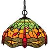 WDBZTJ Lampadario in stile Tiffany, da 12 pollici paralume di vetro ciondolo decorativo, lampada rustico dell'annata libellula sospensione verde appeso per la sala da pranzo soggiorno,Green
