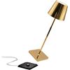 Zafferano Poldina Pro Lampada LED Senza Fili con Batteria Ricaricabile, Dimmer touch, Uso Interno H38cm, Corpo in Alluminio e Finitura Galvanica Lucida Oro