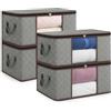 unycos - 4 Pezzi | Scatole per Vestiti 35L, Tessuto con Finestra Trasparente 48x36x20cm, Scatole/Borsa Pieghevoli, Organizzatore Sotto il Letto per Piumini, Asciugamani, Cuscini (Grigio/Marrone)