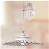 Illuminazione d'epoca Lampadario saliscendi in ceramica con contrappeso e piatto plissettato vintage - Ø 43 cm - Marrone