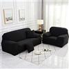 Surwin Copridivano Elasticizzato 1 2 3 4 Posti, Moda Stampa Elastico Universale Copridivani con Braccioli Fodera per Divano Antiscivolo Sofa Protettore (Nero,2 posti - 145-185cm)