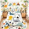 Loussiesd Bambini Cartoon Dinosauro Copripiumino Carino Antico Animale Biancheria Da Letto Set 3D Kawaii Animale Dinosauro Trapunte Copertura Verde Striscia King Size