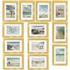 bomoe Ocean - Set di cornici per foto, 12 pezzi, 13 x 18 cm, come cornice portafoto per collage di foto, colore: oro con passepartout - cornice decorativa da parete in legno con vetro plastica
