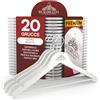 Eurocali 20 Grucce in Legno Bianco per Abiti Vestiti Giacche Camicie - RealGruccia Barra porta Pantaloni Tacche Antiscivolo e Gancio Girevole 360° - Profilo Smussato Finitura Lucida - Appendiabiti 22x45cm
