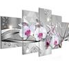 Runa Art - Quadri Orchidea Fiori 200 x 100 cm 5 Pezzi XXL Decorazione Murale Design Grigio Viola 201351b