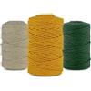 Netuno 3 fili macramè 5 mm 100 m set di 3 cordoncini di cotone beige chiaro senape verde bottiglia corda spago cordoncino colorato per lavori uncinetto ferri da maglia